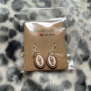 Handmade Virgen de Guadalupe Earrings-White/Rose Gold